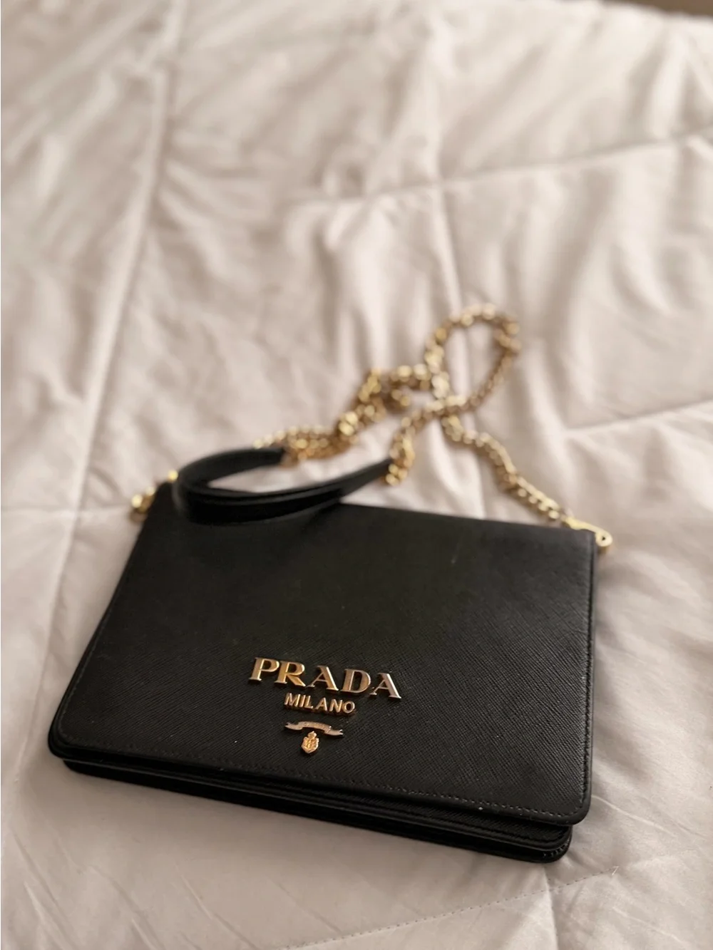 Prada Black Saffiano Leather Wallet with Gold Logo